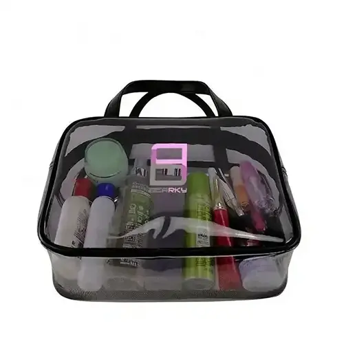 Vinyl Hanging Large Cosmetic Case Bag Fashion Waterproof Black Clear Toiletry Bag